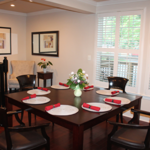 the Dining facility with a taple and plates